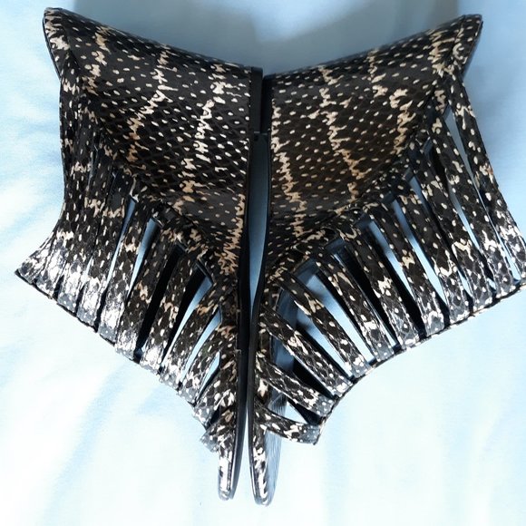 Calvin Klein Black Creme Snakeskin Wedge Heels - Picture 6 of 8